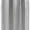 Garrafa térmica 500 ml de aço inox escovado prata com tampa rosqueável e anel de vedação preto, em pé sobre fundo branco